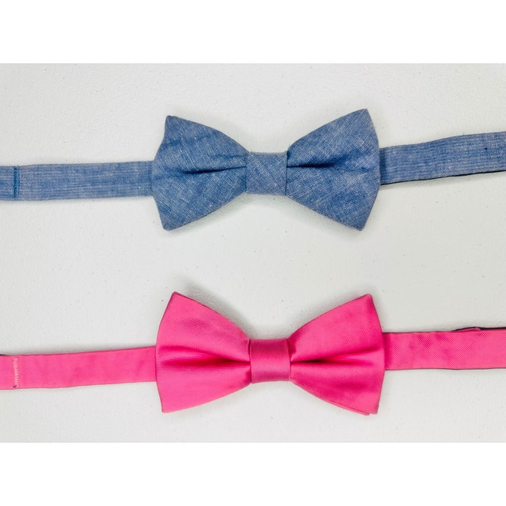 Tommy Hilfiger Bow Tie Set Mens OS Blue Pink Excellent Silk Cotton Adjustable